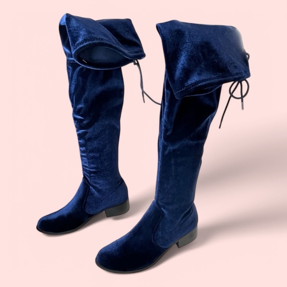 Charles David | Over-the-Knee Blue Velvet Boots - Picture 3 of 7
